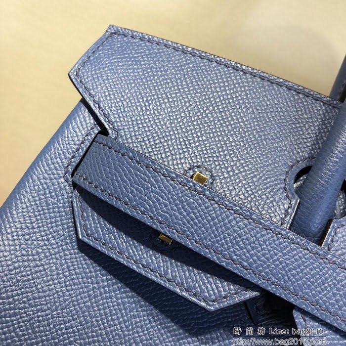 HERMES愛馬仕 鉑金包 Birkin 30cm Epsom R2 Blue Agate 瑪瑙藍 金扣 頂級工藝 全手工 蠟線縫製 時尚手提包  Ama1217